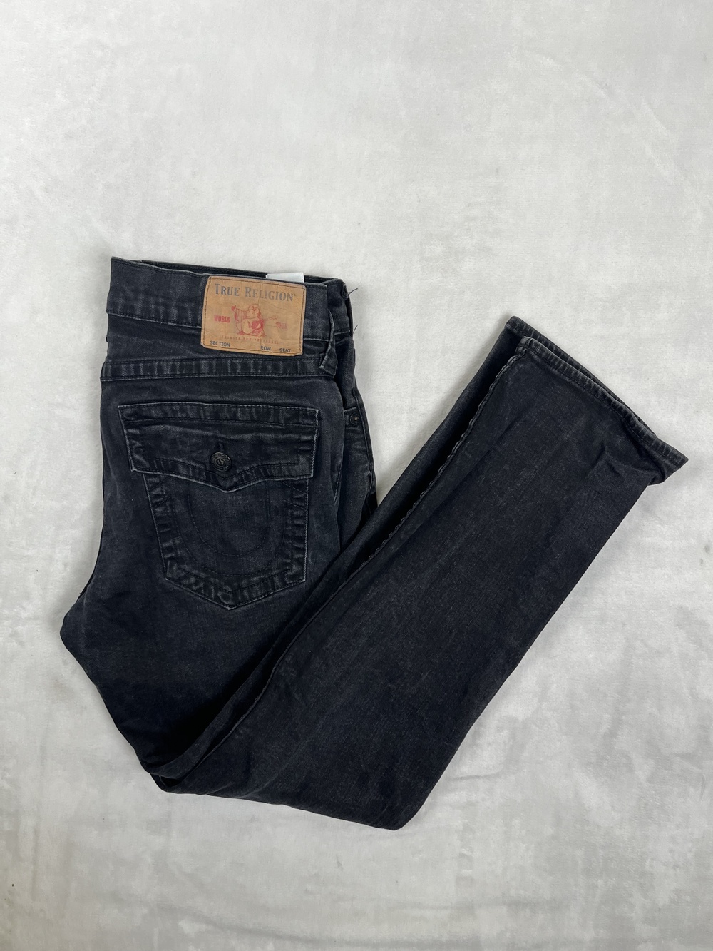 True Religion Ricky Relaxed Straight Jeans Mens 34x34 Black Denim Charcoal Wash